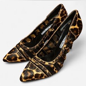 Charles David Vane Pointed Mesh and Leopard Calf Hair Heels- 6.5 New in Box